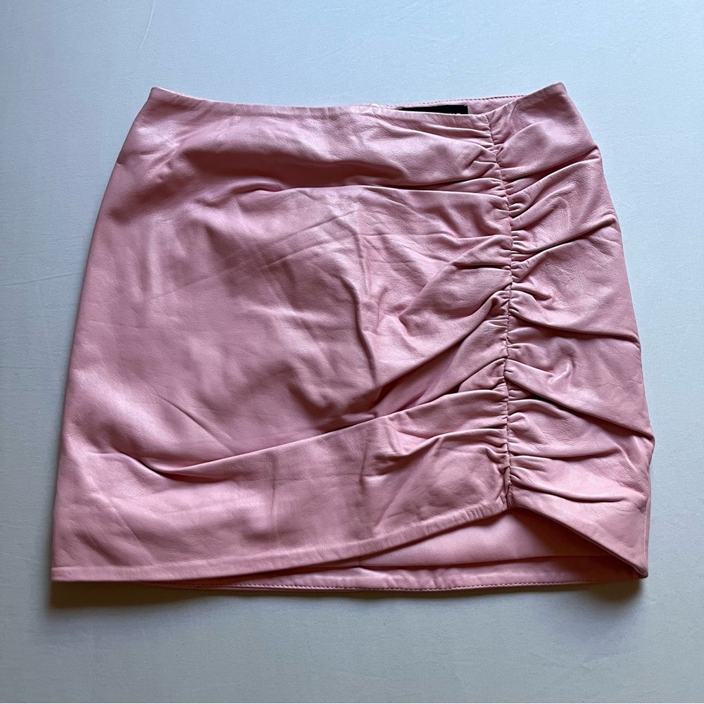 LAMARQUE pink leather ruched‎ mini skirt